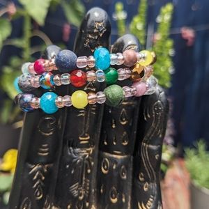 NEW BLUE OPAL LAVA STONE Jasper Beads Bracelet Handmade CRYSTALS Gems